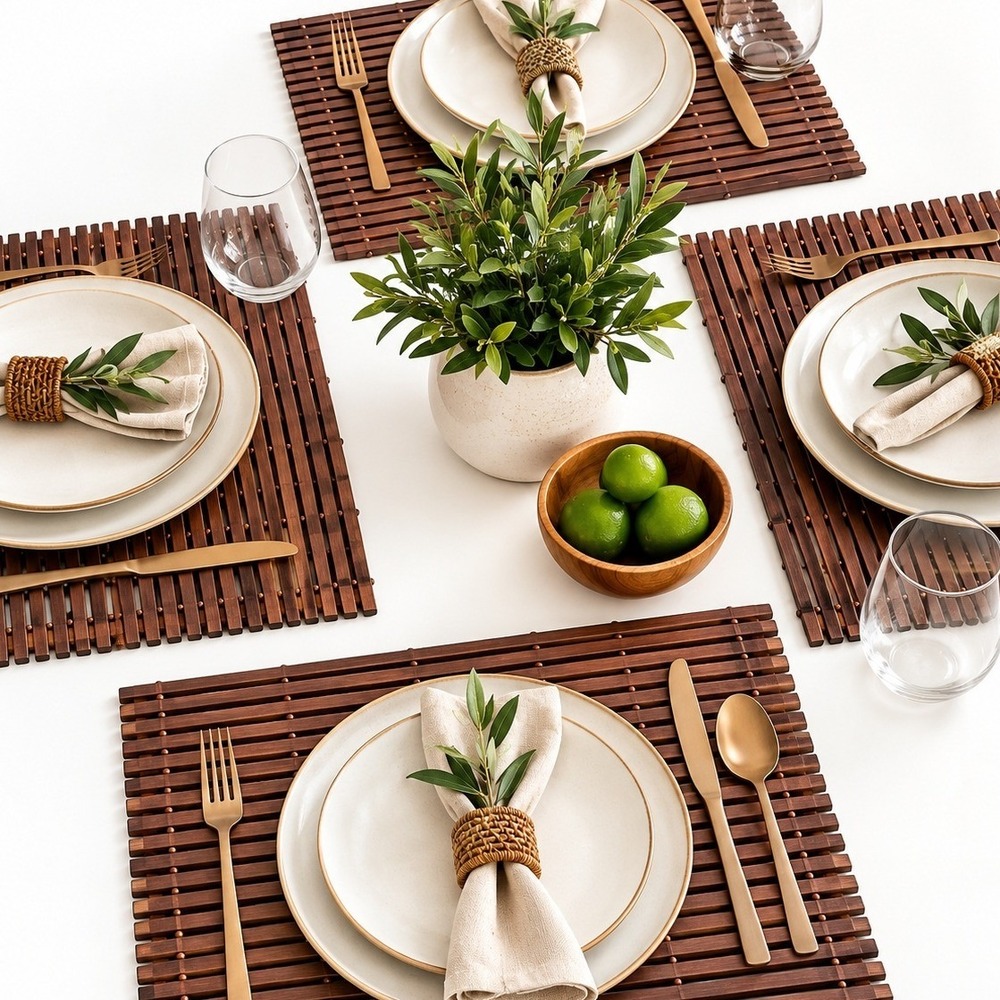 Harbor Home Gold Collection Bamboo Placemats Brown 12x18 Kitchen Basics